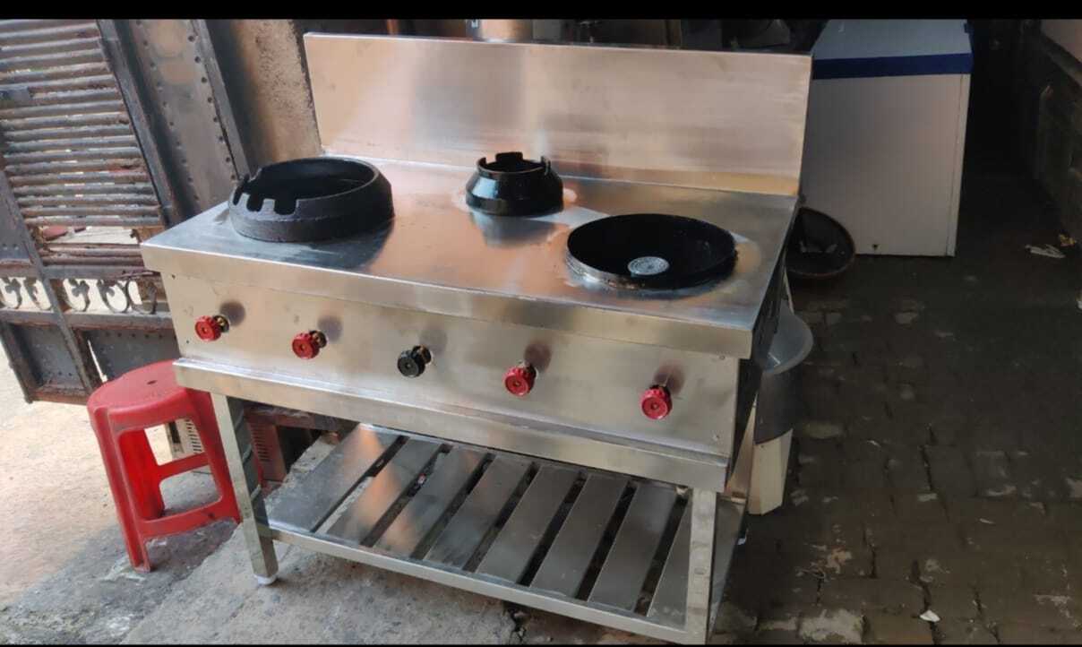 Used Commercial Double Burner Chinese Range - Color: Silver