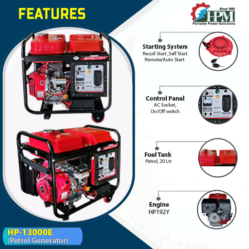 Petrol Run 10kva Generator Model Hp-13000e Recoil Self Start And Remote Start