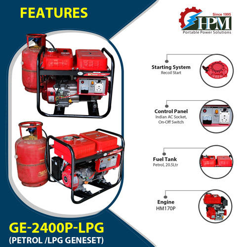 Petrol And Lpg Run 2.1 Kva Lpg Generator Model Ge-2400p-lpg Recoil Start