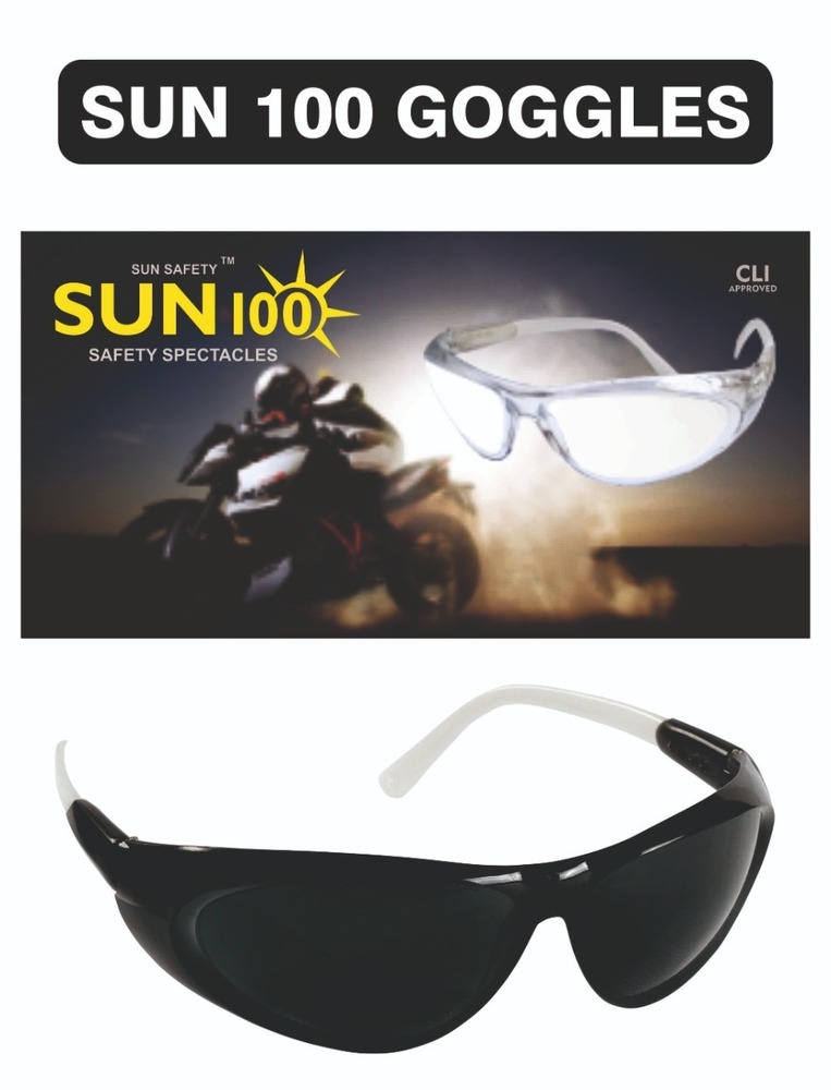 Sun 100 Black Safety Goggles - Polycarbonate, Universal Fit, Black | Lightweight Design, UV Protection, High Impact Resistance, Waterproof, Reusable