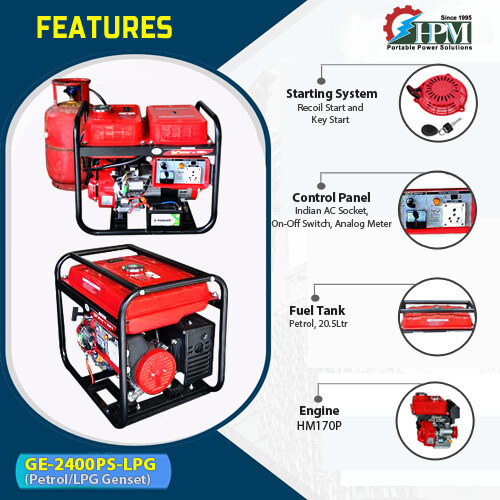 Petrol And Lpg Run 2.1 Kva Generator Model Ge-2400ps-lpg Recoil And Self Start
