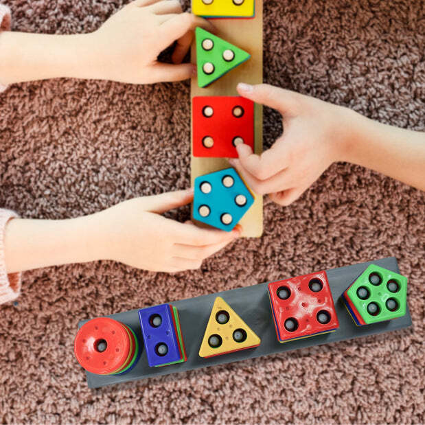 Geometric Brick 5 Angle Matching Column Blocks For Kids - Plastic, 30x7x5 Cm | Assorted Bright Colors, Enhances Logical Skills And Hand-eye Coordination