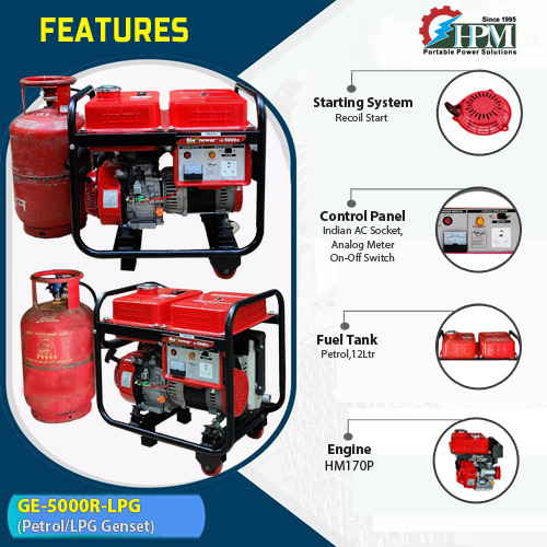 Petrol And Lpg Run 5 Kva Lpg Generator Model Ge-5000r-lpg Recoil Start