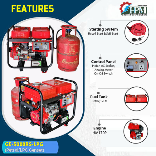 5 Kva Lpg Generator Petrol And Lpg Run Model Ge-5000rs-lpg Recoil And Self Start