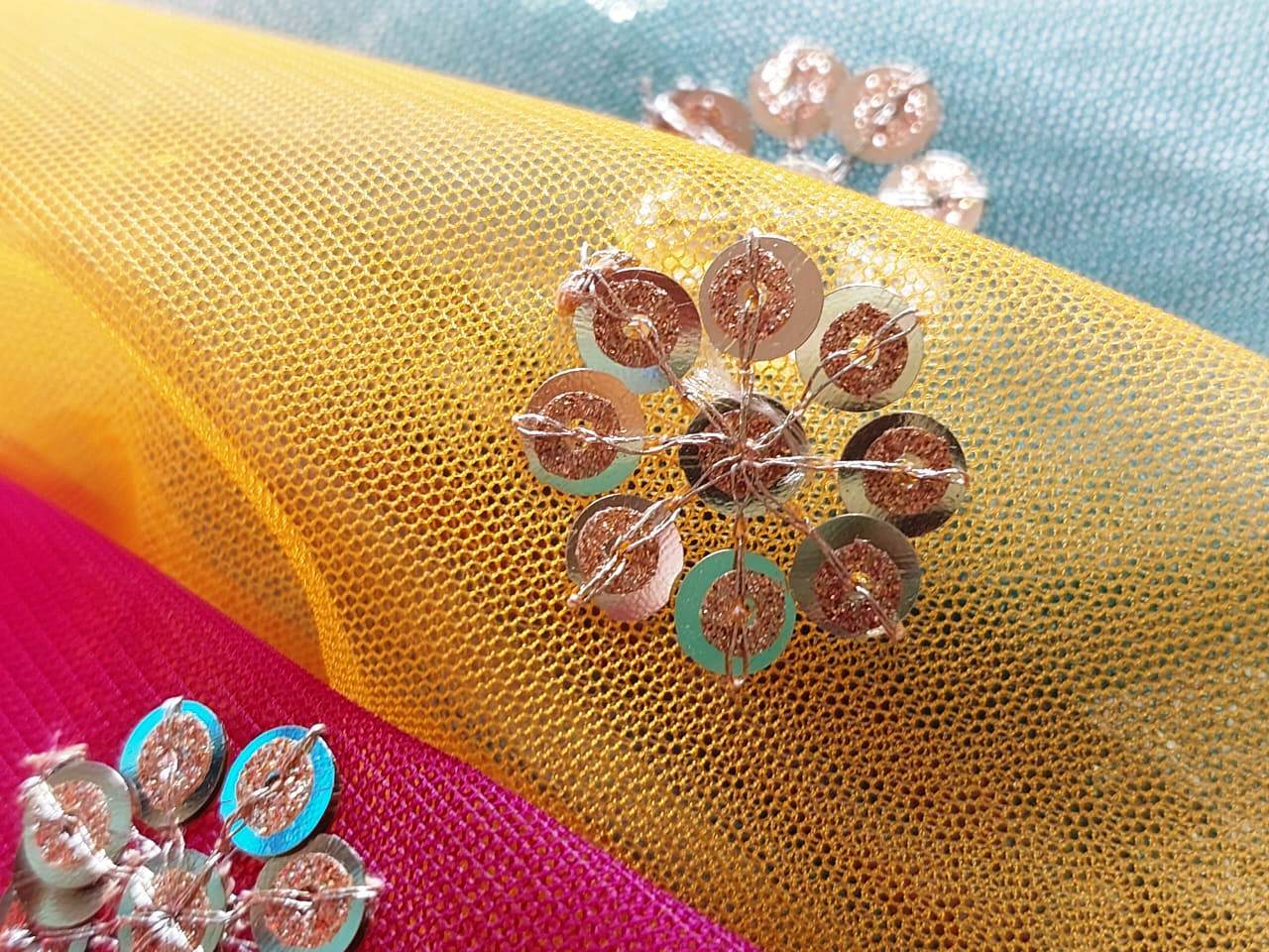 Gold Sequins Butti On Net Fabric Fabric