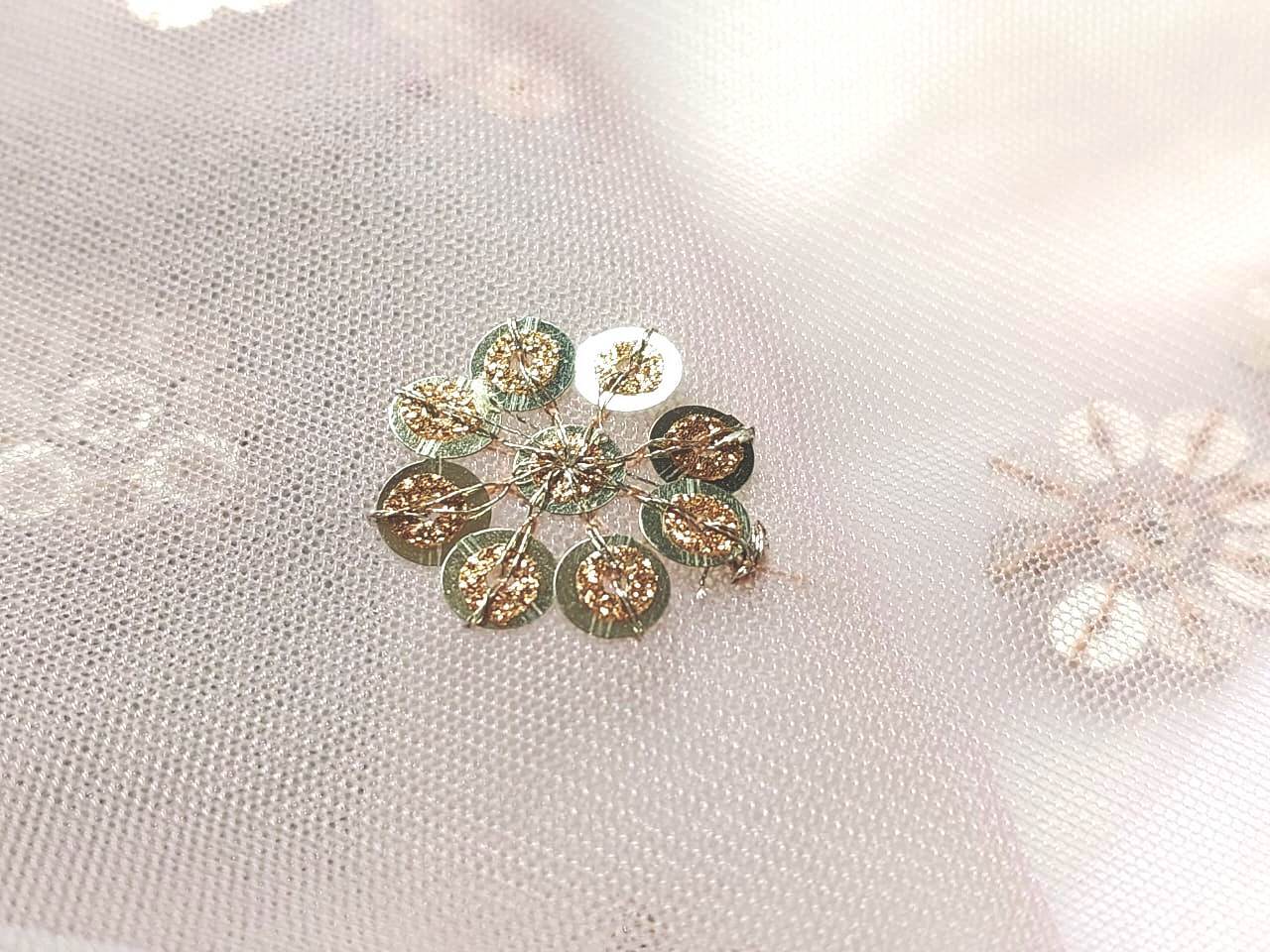 Gold Sequins Butti On Net Fabric Fabric