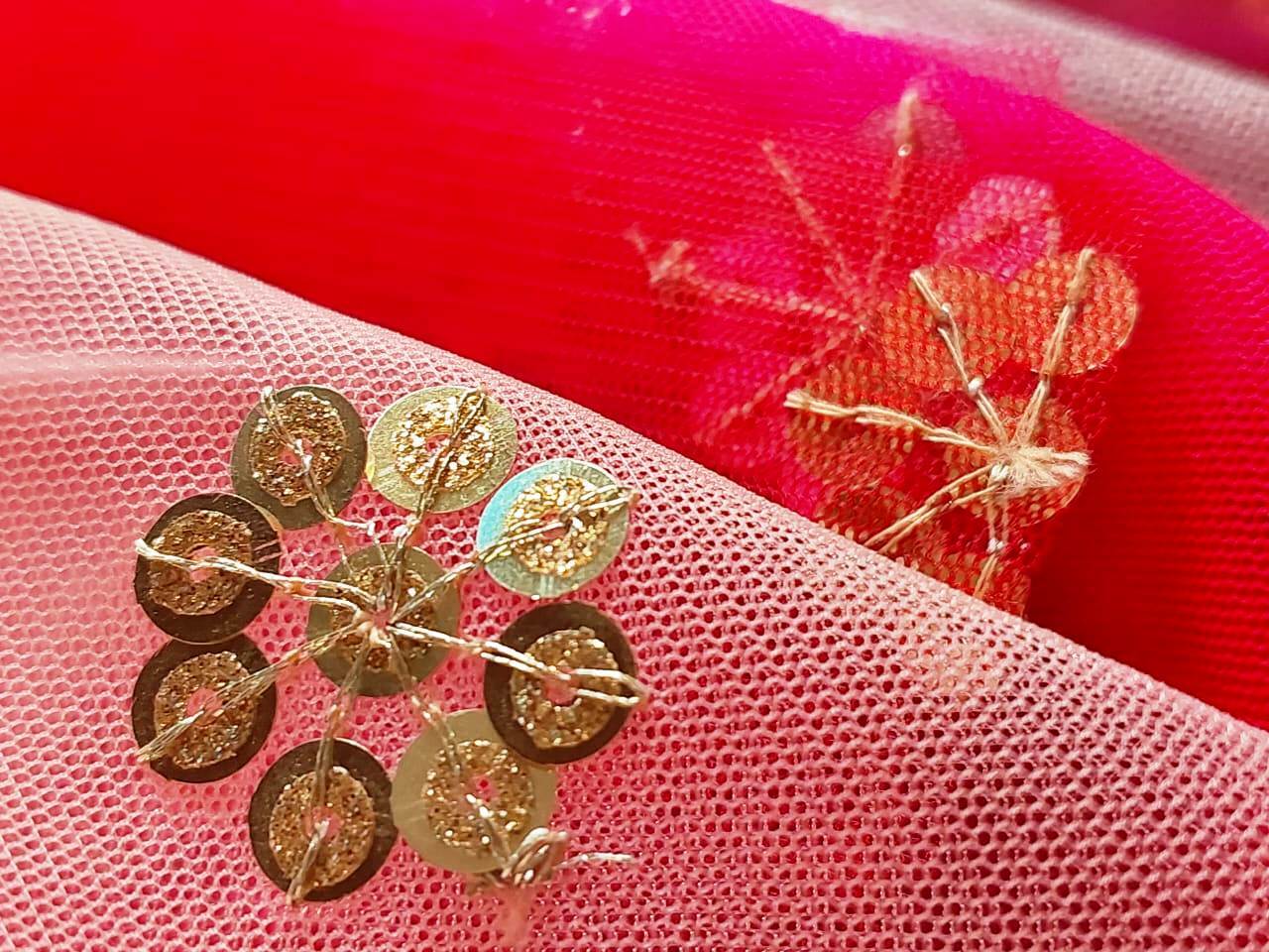 Gold Sequins Butti On Net Fabric Fabric