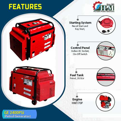 2.1 Kva Portable Petrol Generator Model Silent Ge-2400psi Recoil And Self Start