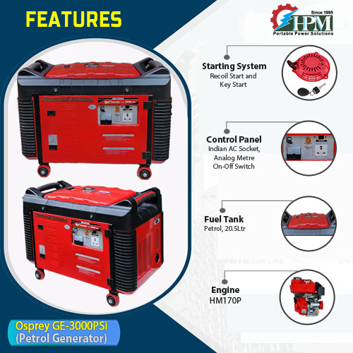 Petrol Generator 3 Kva Model Osprey Ge-3000psi Recoil And Self Start