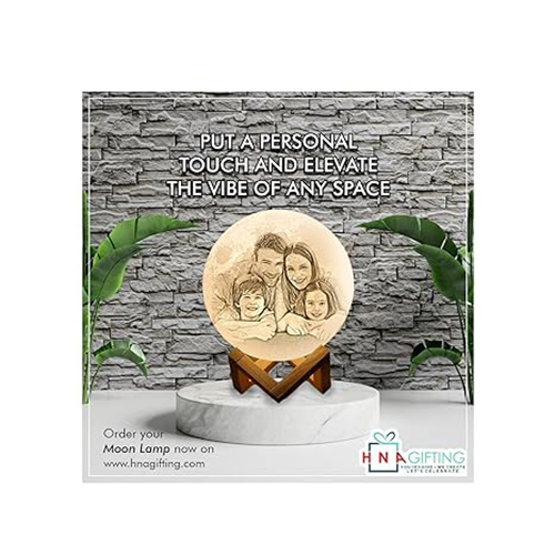 Hna Gifting Customized Personalized Photo 3d Print Moon Lamp - Plastic, 10 Cm , 16 Color Light Options, Brings Luck And Warmth To Your Home