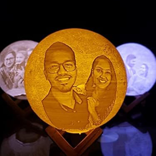 Hna Gifting Customized Personalized Photo 3d Print Moon Lamp - Plastic, 10 Cm , 16 Color Light Options, Brings Luck And Warmth To Your Home