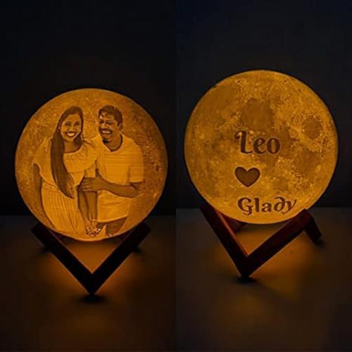 Hna Gifting Customized Personalized Photo 3d Print Moon Lamp - Plastic, 10 Cm , 16 Color Light Options, Brings Luck And Warmth To Your Home