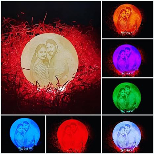 Customized Personalized 3d Printed Moon Lamp - Plastic, 17 Cm | 16 Color Led Lighting, Unique Gift For All Occasions, Adjustable Brightness