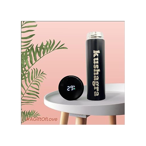 Hna Gifting Customized Stainless Steel Water Bottle - 500 Ml Matte Black, Smart Lcd Touch Screen Keep Cold Feature