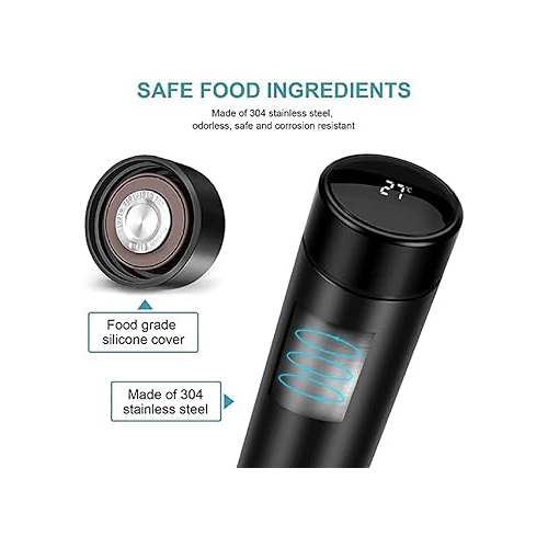 Hna Gifting Customized Stainless Steel Water Bottle - 500 Ml Matte Black, Smart Lcd Touch Screen Keep Cold Feature