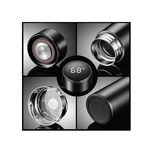 Hna Gifting Customized Stainless Steel Water Bottle - 500 Ml Matte Black, Smart Lcd Touch Screen Keep Cold Feature