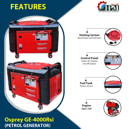 Petrol Generator 4 Kva Model Osprey Ge-4000rsi Recoil And Self Start