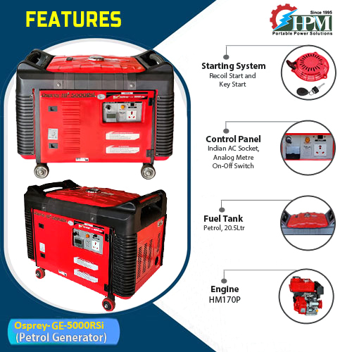 Petrol Generator 5 Kva Model Osprey Ge-5000rsi Recoil And Self Start