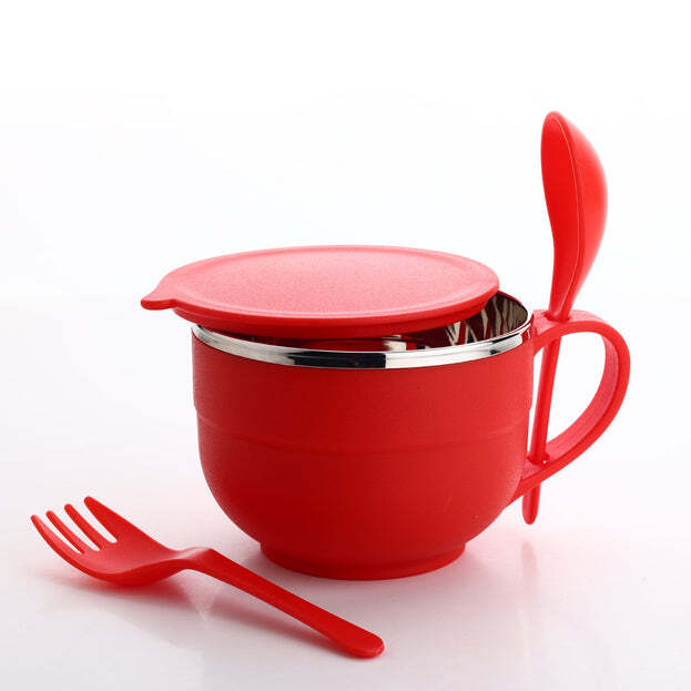 Noodles And Soup Bowl With Spoon And Fork Handle Spoon Holder Stainless Steel Bowl And Spoon Set