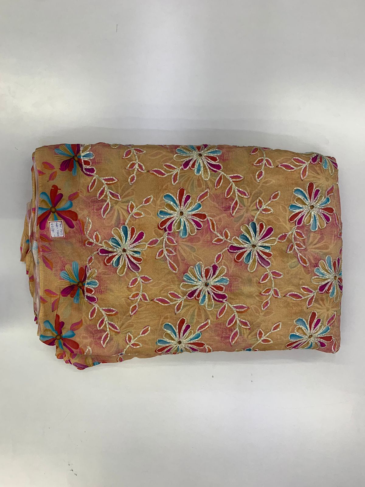 Viscose Chiffon Fabric - Japan 30x30 Multicolor , Ethnic Indian Design With Appliqued Embroidery For All Seasons
