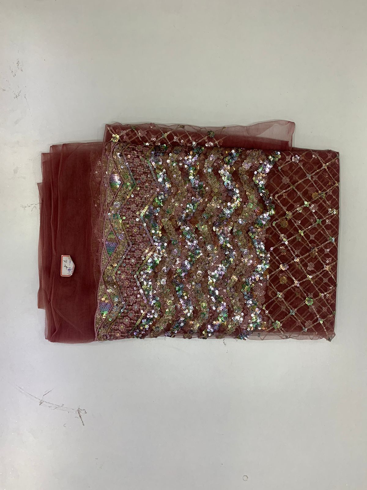 Net Multicolor Fabric - Other Material, Embroidered Pattern , All Season Appliqued With Sequin Decoration
