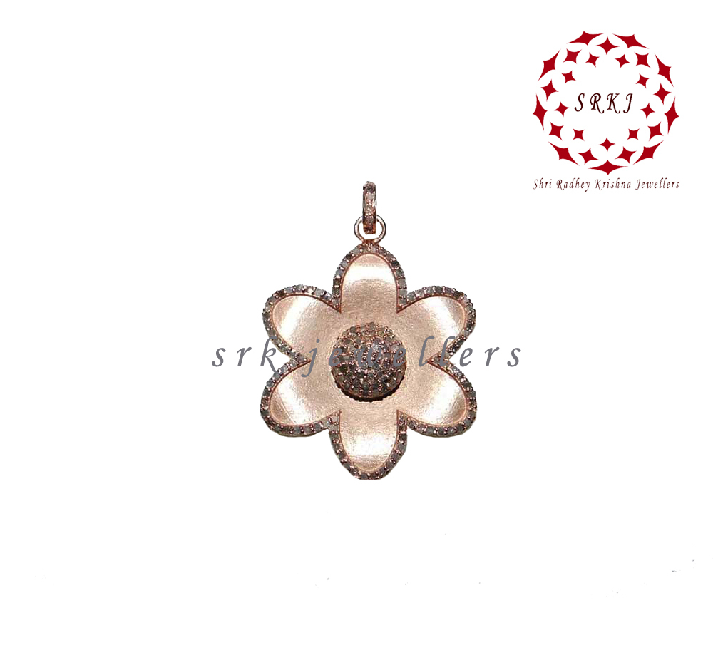 925 Sterling Silver Pave Diamond Flower Shape Pendant - 54x22 Mm, Yellow/black Rhodium Finish, 0.48 Cts Diamond Weight, Elegant Floral Motif