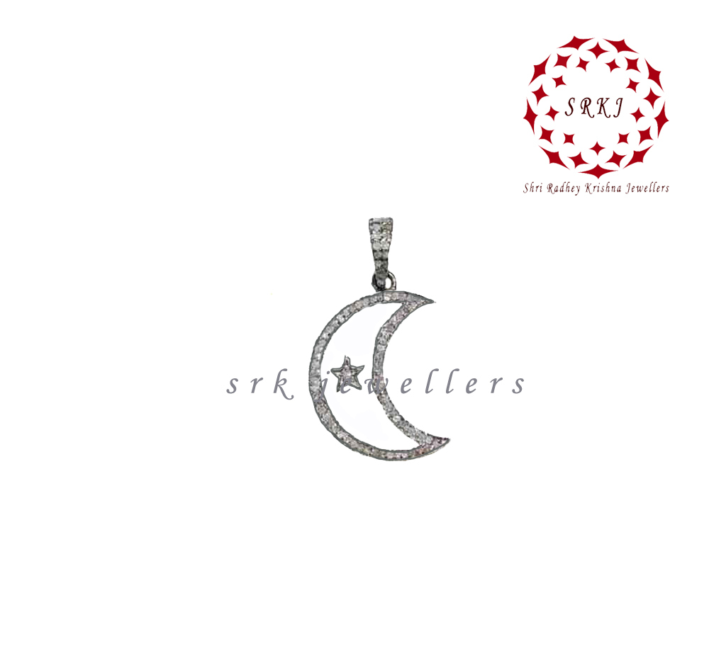 Handmade 925 Sterling Silver Pave Diamond Crescent Moon Pendant - 54x22 Mm, Black/yellow Rhodium Finish, Unisex Jewelry For Anniversary And Weddings