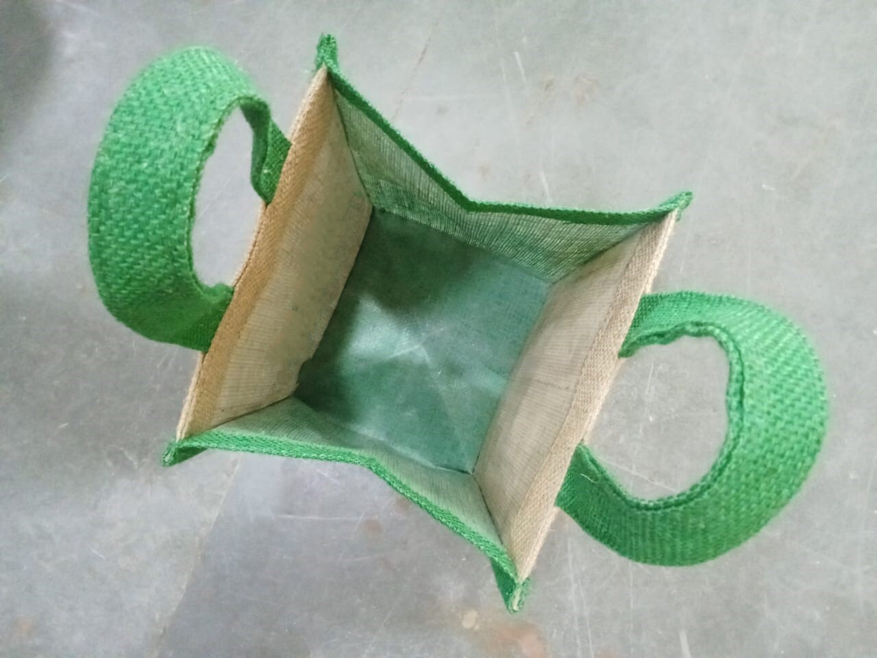 Jute Bag 2 - Jute, 8x12x8 Inches, Natural & Green | Biodegradable, Reusable, Cotton Webbed Padded Handle, Up To 5 Kg Capacity, Versatile Usage