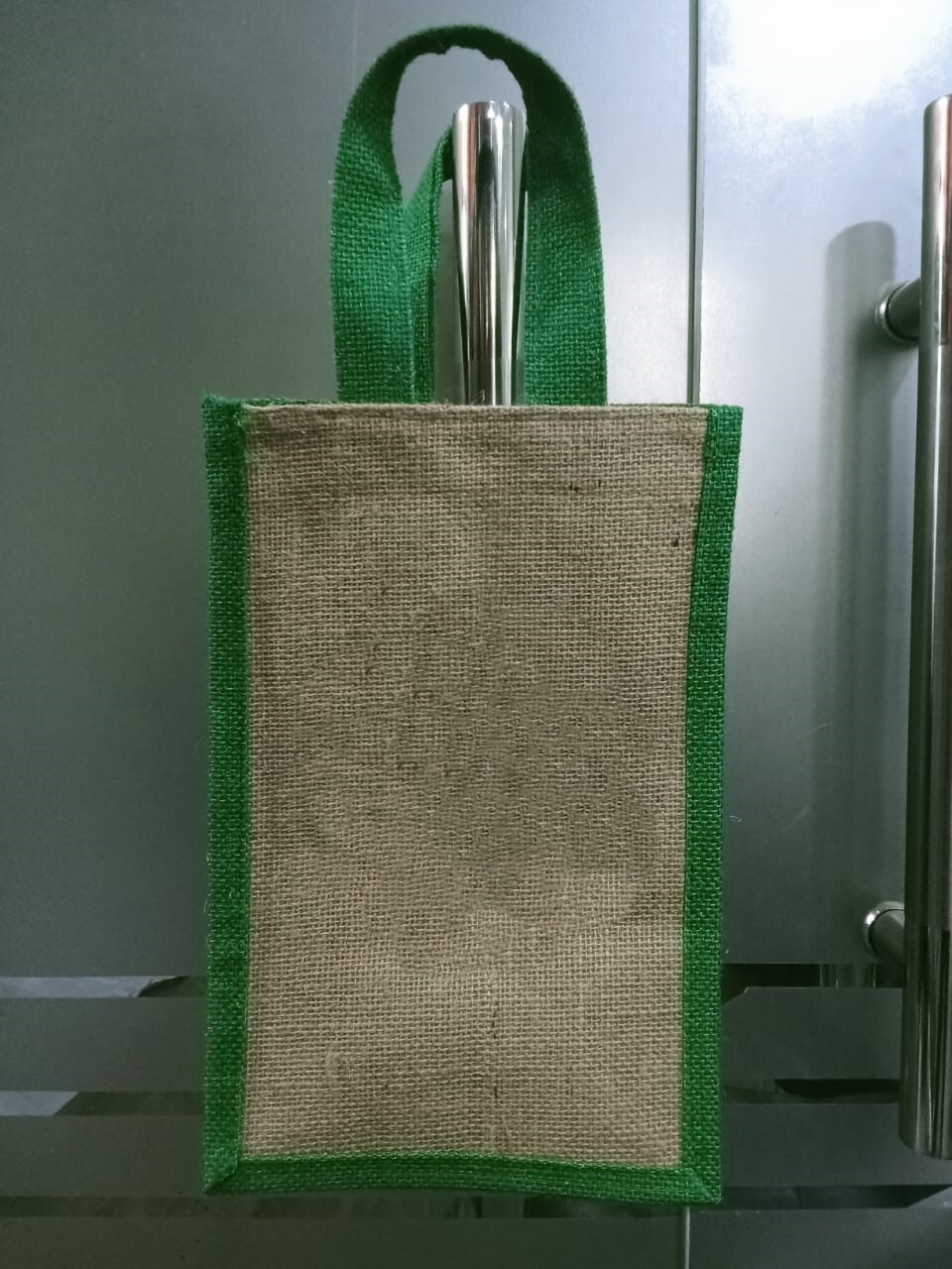 Jute Bag 2 - Jute, 8x12x8 Inches, Natural & Green | Biodegradable, Reusable, Cotton Webbed Padded Handle, Up To 5 Kg Capacity, Versatile Usage