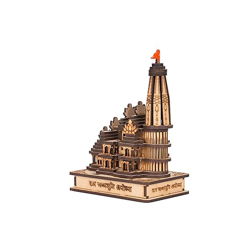 Hna Gifting Wood Shri Ram Mandir Ayodhya Mandir For Home (Small) - Wood Material, Brown Color | Religious Theme, Perfect For Home Decor And Gifting