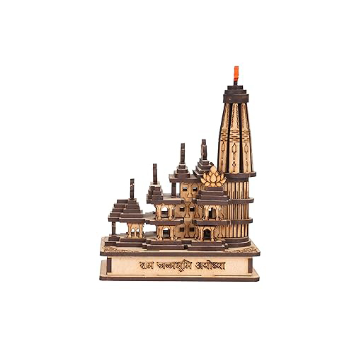 Hna Gifting Wood Shri Ram Mandir Ayodhya Mandir For Home (Small) - Wood Material, Brown Color | Religious Theme, Perfect For Home Decor And Gifting