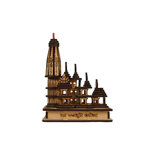 Hna Gifting Wood Shri Ram Mandir Ayodhya Mandir For Home (Small) - Wood Material, Brown Color | Religious Theme, Perfect For Home Decor And Gifting