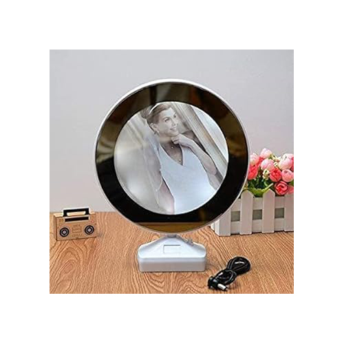Magic Round Led Illuminated Mirror Photo Frame - Elegant Wall Hanging Design, Multi-functional Photo Display And Night Lamp