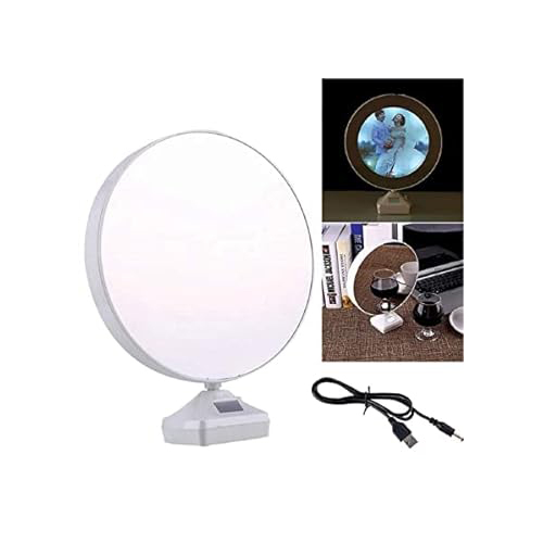 Magic Round Led Illuminated Mirror Photo Frame - Elegant Wall Hanging Design, Multi-functional Photo Display And Night Lamp