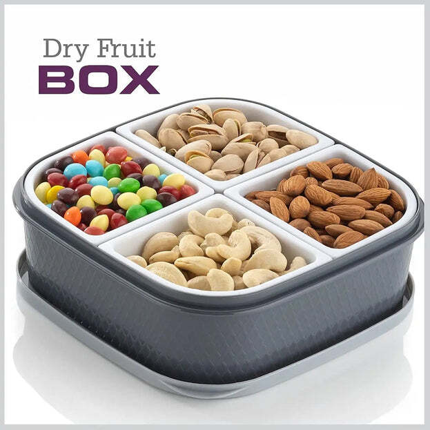 Plastic 4 Sections Multipurpose Dry Fruit Chocolates Mouth Freshener Sweet Box Set Serving Tray