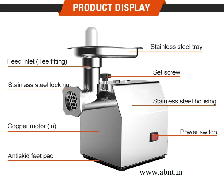 Electric Meat Mincer - Stainless Steel, 406x178x406 Mm, Silver | Fully Automatic, 50 Kg/hr Capacity, Includes Accessories
