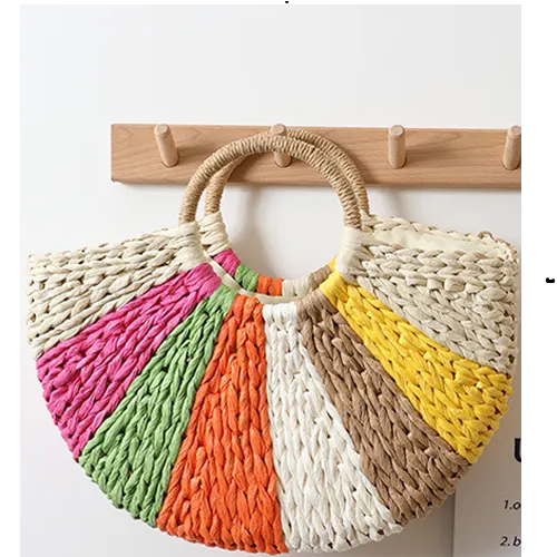 Multicolour Circle Straw Bag