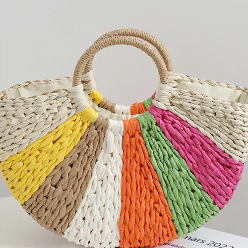 Multicolour Circle Straw Bag