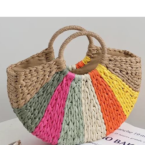 Multicolour Circle Straw Bag