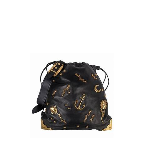 Paradise Velvet Bag - Suede With Velvet And Leather Trim, 5.9"h X 5.5"w X 3.7"d, Black With Golden Hardware, Removable Adjustable Shoulder Strap, Drawstring Top Closure, Elegant Twill Lining - Perfect For Women