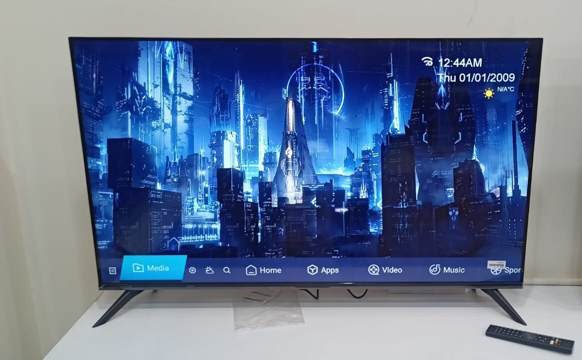 75 Inch Smart Led Tv - Metal Body & Glass, 65.5x2.0x38 Inch , Android 9.0 With Voice Command & 3 Hdmi Ports