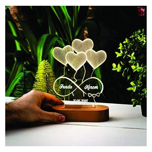 Hna Gifting 3d Illusion Led Lamp Special For Anniversary And Other Occasions (Wood White (Pack Of 1) Application: Decorative