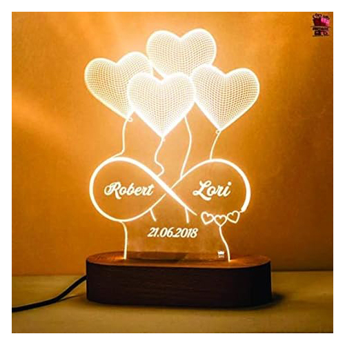 Hna Gifting 3d Illusion Led Lamp Special For Anniversary And Other Occasions (Wood White (Pack Of 1) Application: Decorative