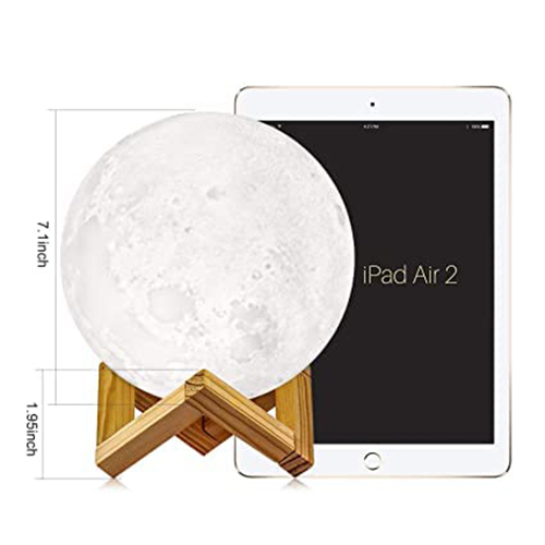 White Hna Gifting 3d Moon Lamp With Wooden Stand For Bedroom (Pack Of 1)
