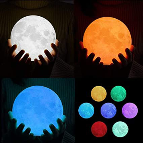 White Hna Gifting 3d Moon Lamp With Wooden Stand For Bedroom (Pack Of 1)