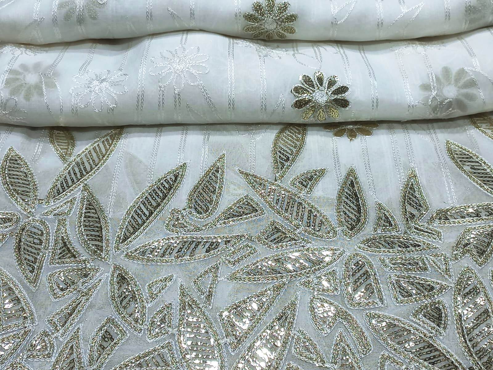 Georgette Viscose Thread Gold Foil Daman Fabric