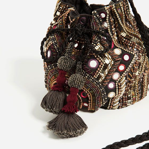 Zaroski Beaded Bag - Cotton Fabric, 20x14x3 Cm, Black | Rajasthani Embroidery, Adjustable Shoulder Strap, Detachable Handle, Interior Slip Pocket, Stylish For Daytime And Nighttime Events