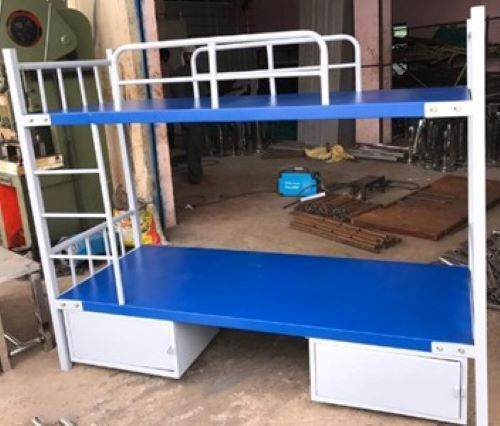 Bunker Cot - Steel, 72x36x60 in, Blue | Two Bunks with Guardrails for Dormitories, Hostels, and Homes