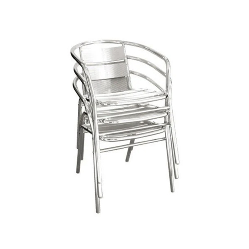 Stainless Steel Chair - Silver Electric Finish, Inflatable Water Resistant & Foldable, Stackable Fabric Seat with Warranty