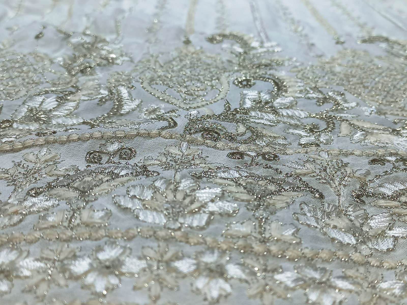 Georgette Viscose Thread Work Daman Embroidery Fabric - Blend Fabric, Soft & Comfortable, Multicolored | Perfect For Lehenga, Gowns, Saree, Blouses & More